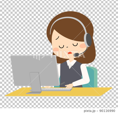対応できず落ち込んでいるオペレーターの女性 対応できず落ち込んでいるオペレーターの女性 90116990