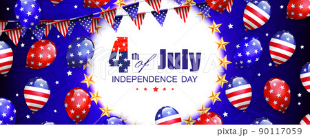 Composition with balloons with symbols of the flag of America on a blue texture background 90117059