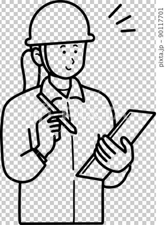 Illustration of the worker doing the inspection Line drawing only 90117701