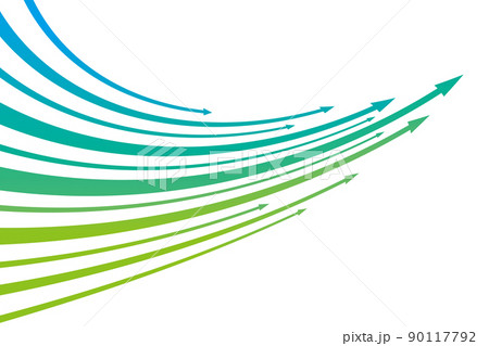 緑と水色のグラデーションの右上向きのカーブした矢印のイラスト/白背景 緑と水色のグラデーションの右上向きのカーブした矢印のイラスト/白背景 90117792