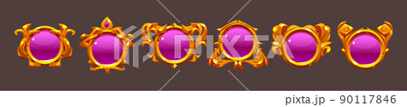 Pink game achievement badges with gold frames 90117846