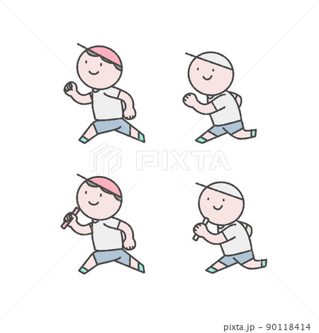 運動会や体育で走るイラスト素材セットのイラスト素材