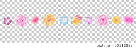 Illustration material: Gorgeous and colorful flower lines hand-painted with watercolors 90118882