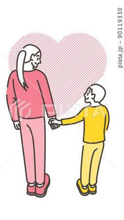 手をつないで歩く母親と息子【ベクターイラスト素材】 90119330