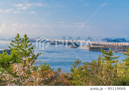 (岡山県)春の鷲羽山展望台から眺める、瀬戸内海・瀬戸大橋 (岡山県)春の鷲羽山展望台から眺める、瀬戸内海・瀬戸大橋 90119666