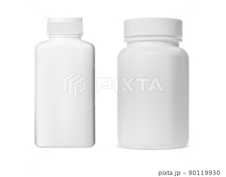 Pill jar. White plastic supplement capsule bottle 90119930