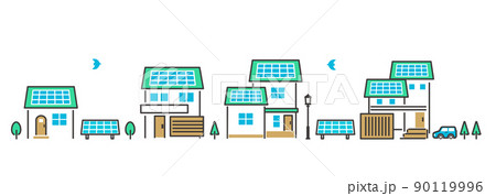 ソーラーパネルを設置した家と街並みのベクターイラスト素材/建築/自家発電/SDGs/エコ ソーラーパネルを設置した家と街並みのベクターイラスト素材/建築/自家発電/SDGs/エコ 90119996