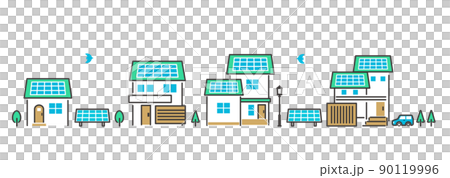 ソーラーパネルを設置した家と街並みのベクターイラスト素材/建築/自家発電/SDGs/エコ ソーラーパネルを設置した家と街並みのベクターイラスト素材/建築/自家発電/SDGs/エコ 90119996