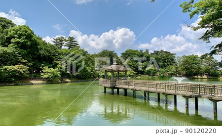 新緑の浮御堂［あしのべ池/愛知県岡崎市東公園］ 90120220