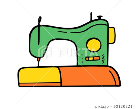 Sewing machine doodle Hand made needlework Vector illustration on white background 90120221