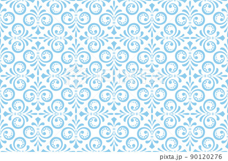 Flower geometric pattern. Seamless vector background. White and blue ornament. Ornament for fabric, wallpaper, packaging. Decorative print 90120276