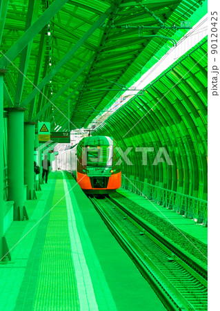 MOSCOW, RUSSIA - SEPTEMBER 13, 2016: Central Circle Line MCC Lastochka train at the station Delovoj centr MOSCOW, RUSSIA - SEPTEMBER 13, 2016: Central Circle Line MCC Lastochka train at the station Delovoj centr 90120425
