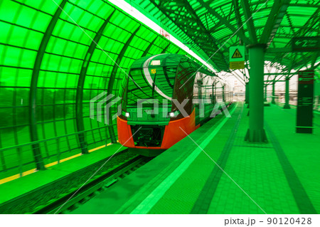 MOSCOW, RUSSIA - SEPTEMBER 13, 2016: Central Circle Line MCC Lastochka train at the station Delovoj centr 90120428