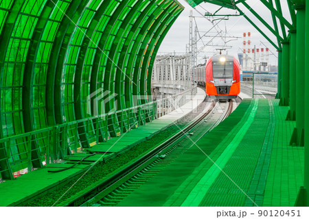 MOSCOW, RUSSIA - SEPTEMBER 13, 2016: Central Circle Line MCC Lastochka train at the station Delovoj centr 90120451