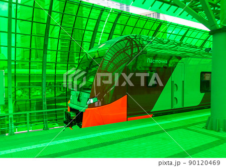 MOSCOW, RUSSIA - SEPTEMBER 13, 2016: Central Circle Line MCC Lastochka train at the station Delovoj centr 90120469