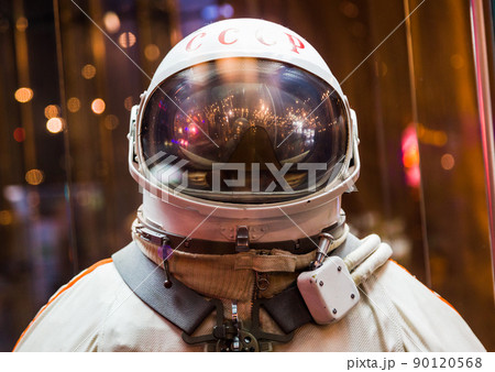 MOSCOW, RUSSIA - MAY 31, 2016: Russian astronaut spacesuit in Moscow space museum MOSCOW, RUSSIA - MAY 31, 2016: Russian astronaut spacesuit in Moscow space museum 90120568