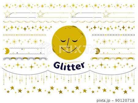 キラキラ　星や月のライン素材セット（白バック） 90120718
