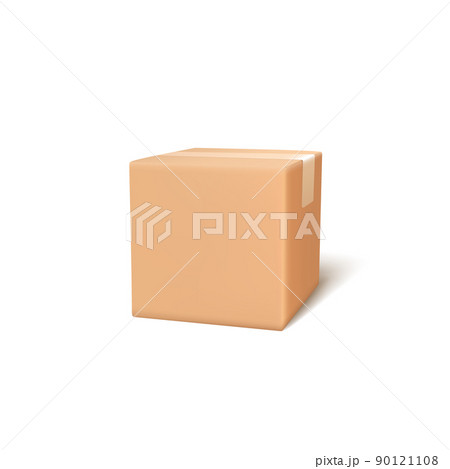 3d closed cardboard box casting shadow isolated on white background. Vector illustration 90121108