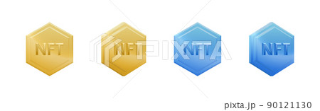 Set of gold and blue icons NFT non-fungible token coins isolated on white background. Vector illustration 90121130