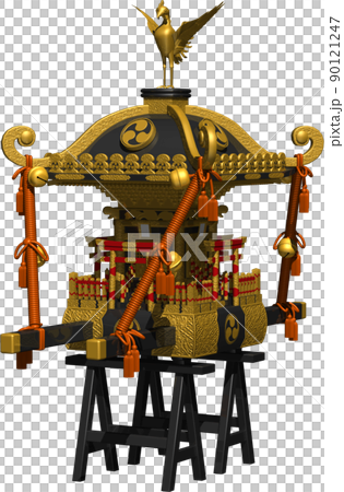 日本の祭り金色の豪華なお神輿。背景透明イラスト 90121247