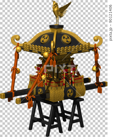 日本の祭り金色の豪華なお神輿。背景透明イラスト 日本の祭り金色の豪華なお神輿。背景透明イラスト 90121406