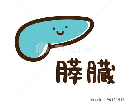 人体の内臓器官膵臓のかわいいデフォルメ手書き風イラスト 名称あり のイラスト素材