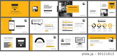 Presentation and slide layout background. Design yellow pastel leaves and flower template. Use for keynote, presentation, slide, leaflet, advertising, template. 90121813