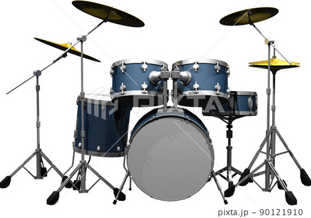 青い楽器ドラムセットのイラスト 背景透明イラストのイラスト素材