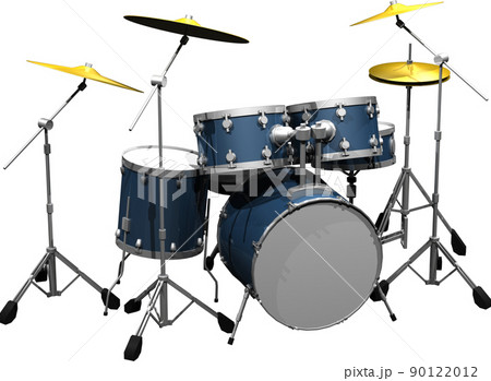 青い楽器ドラムセットのイラスト 背景透明イラストのイラスト素材