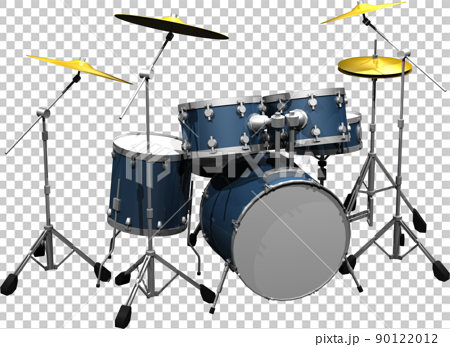 青い楽器ドラムセットのイラスト 背景透明イラストのイラスト素材