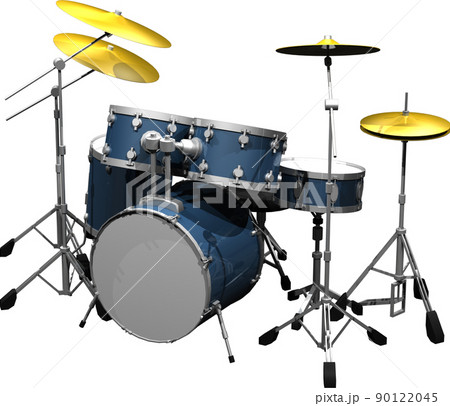 青い楽器ドラムセットのイラスト 背景透明イラストのイラスト素材