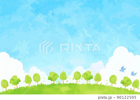 緑豊かな木々と青い空の風景イラスト 90122505
