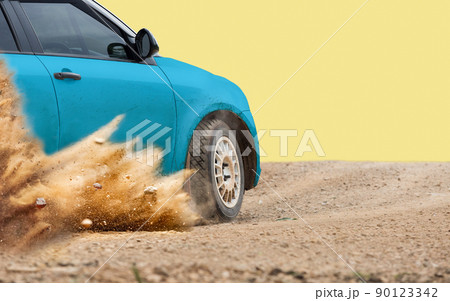 Rally racing car on dirt track. 90123342