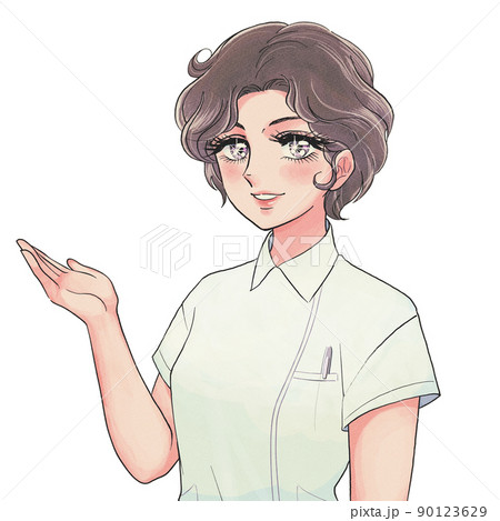 レトロ少女漫画風・笑顔で案内する看護師、薬剤師 レトロ少女漫画風・笑顔で案内する看護師、薬剤師 90123629