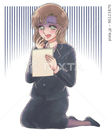 少女漫画イラスト素材 仕事でミスをして落ち込む女性社員のイラスト素材