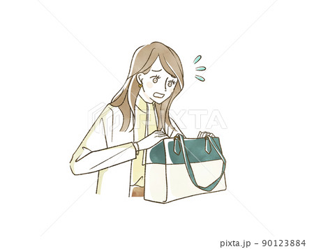 焦ってバッグの中を見ている女性 90123884