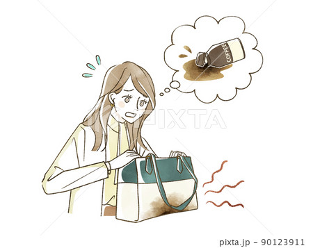 飲み物をバッグの中にこぼしてしまった女性 飲み物をバッグの中にこぼしてしまった女性 90123911