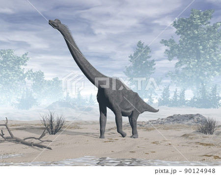 Brachiosaurus dinosaur in the desert - 3D render Brachiosaurus dinosaur in the desert - 3D render 90124948
