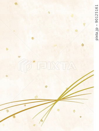 和柄の和紙に金箔を散りばめゴールドの水引きが入った背景素材 90125161