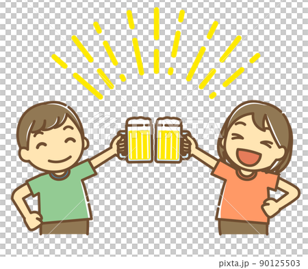 兩個人用啤酒杯敬酒 90125503