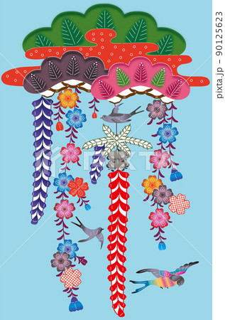 紅型・松に柳桜(水色地) 紅型・松に柳桜(水色地) 90125623
