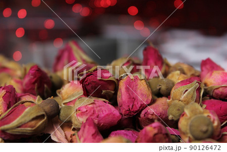Bulk Rosebud Tea Close up in Market 90126472