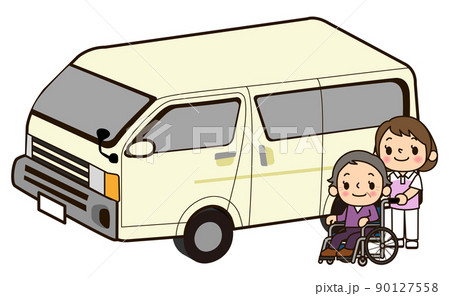 介護士女性　車椅子を押す 90127558