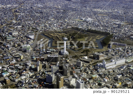 函館の五稜郭付近を空撮 90129521