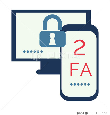 Two-factor authorization to log in. A smartphone and a computer with a lock. 2FA security check. Checking the login password. Vector illustration 90129678
