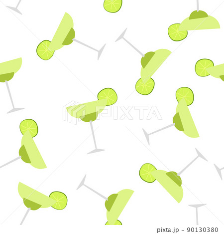 Margarita cocktail with slice of lime realistic vector background. Alcohol drink seamless pattern. 90130380