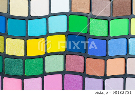Top view eye shadow palette. Background for the beauty sphere. Flat lay. Place for text. Copy space. 90132751