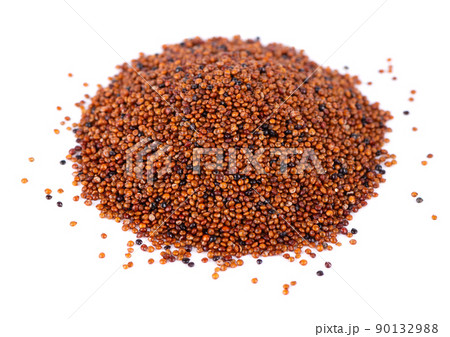 Canihua grains isolated on white background. Pile of qaniwa, qanawa, qanawi or kaniwa seeds. Dry grains of chenopodium pallidicaule. 90132988