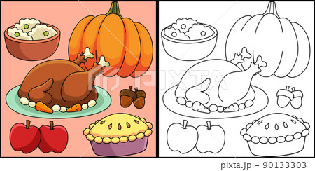 Thanksgiving Feast Coloring Page Illustration Thanksgiving Feast Coloring Page Illustration 90133303