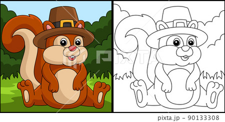 Thanksgiving Squirrel Pilgrim Hat Illustration 90133308